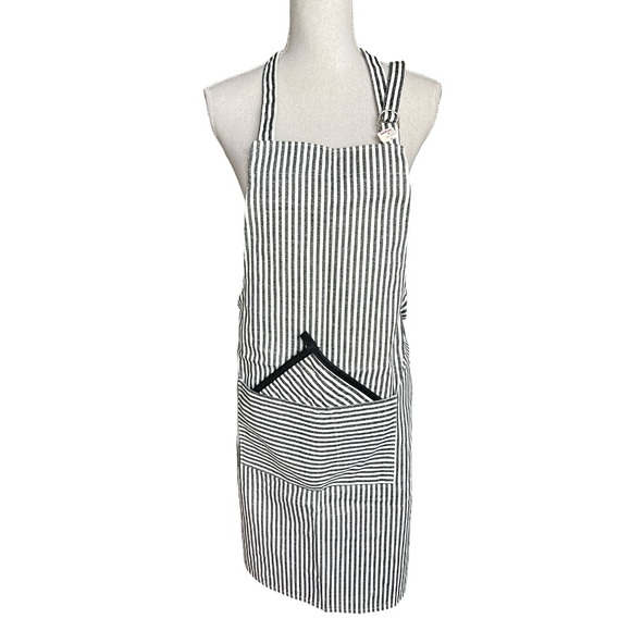 Black & white Striped Apron with Front Pocket new with tags cooking chef - Picture 1 of 5